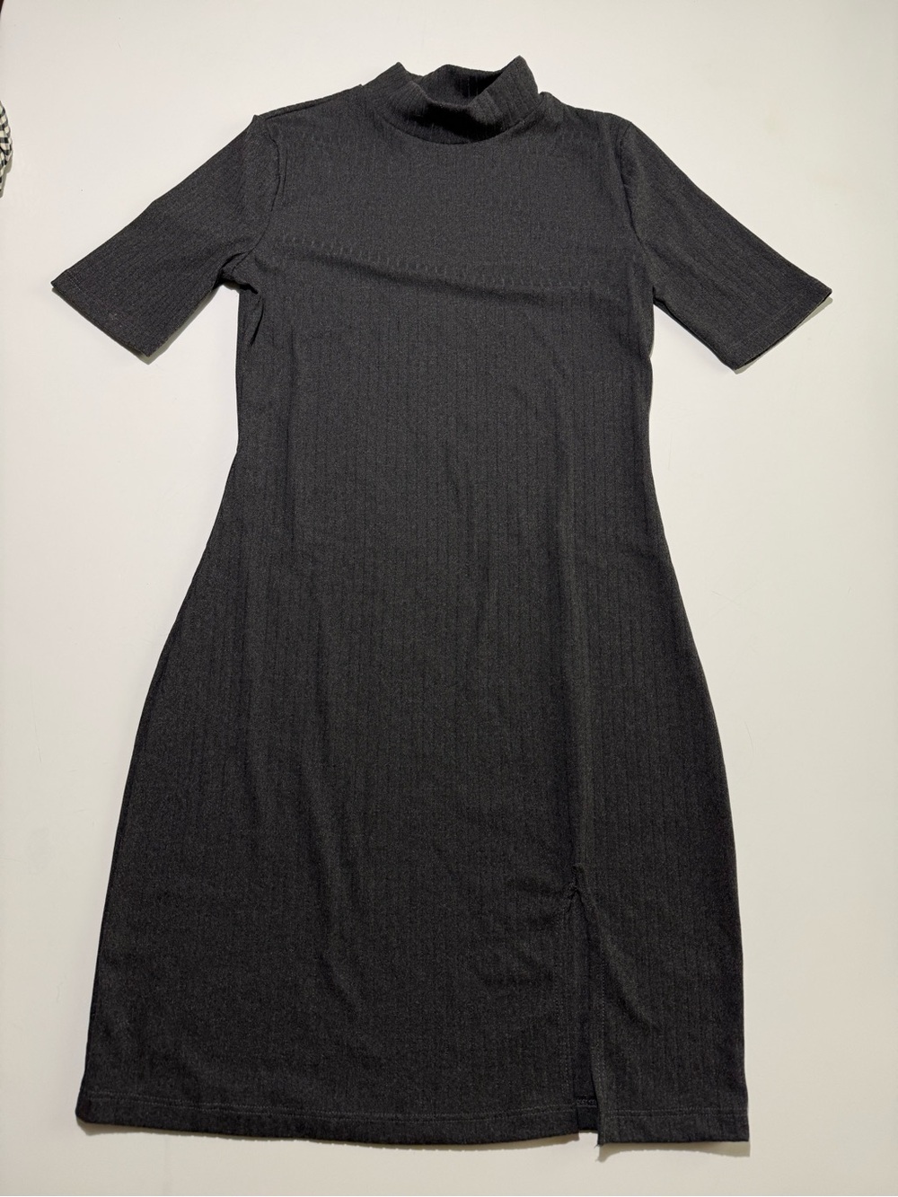 AQUA Ribbed Dark Gray Bodycon Mini Dress